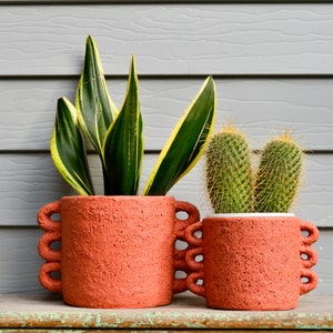 Sienna Orange Concrete Textured Speckled Pot Planter