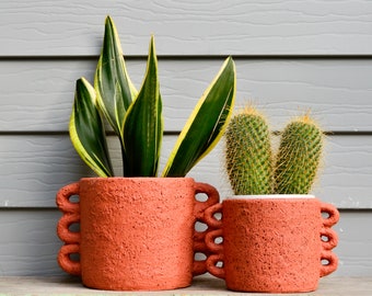 Sienna Orange Concrete Textured Speckled Pot Planter