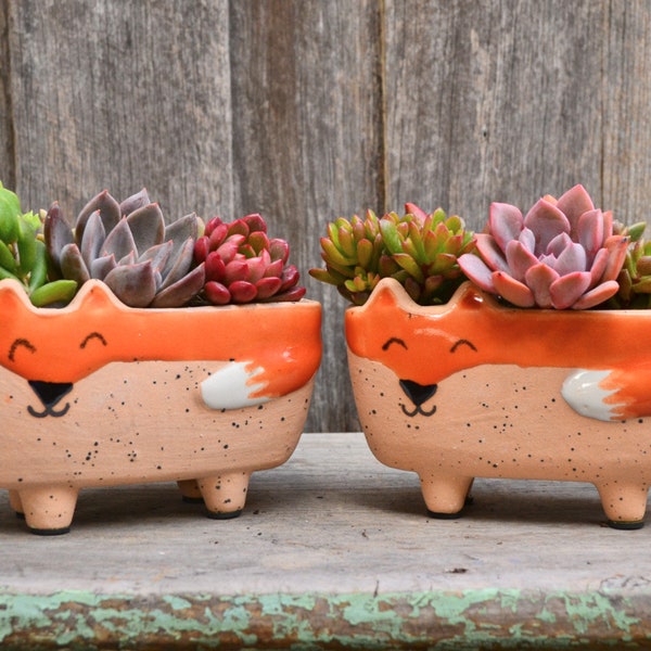 Quirky Handmade Ceramic Fox Plant Pot Planter
