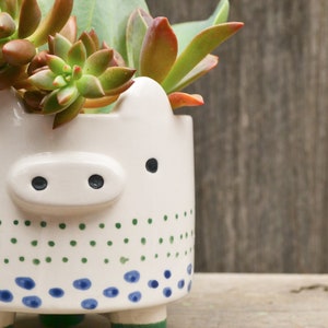 White Ceramic Hand Painted Footed Animal Planters Cat Sheep Pig image 5