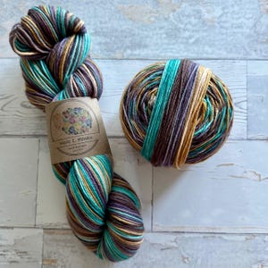 happy accident, one-of-a-kind, self-striping sockyarn, handdyed sockyarn, handdyed yarn, handdyed wool