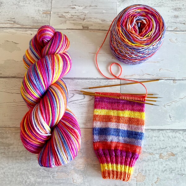 Tulips, 8 stripes, self-striping sockyarn, handdyed sockyarn, handdyed yarn, handdyed wool