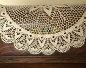 Lovely Scandinavian vintage hand crocheted round table cloth in light beige from Sweden 1960s.