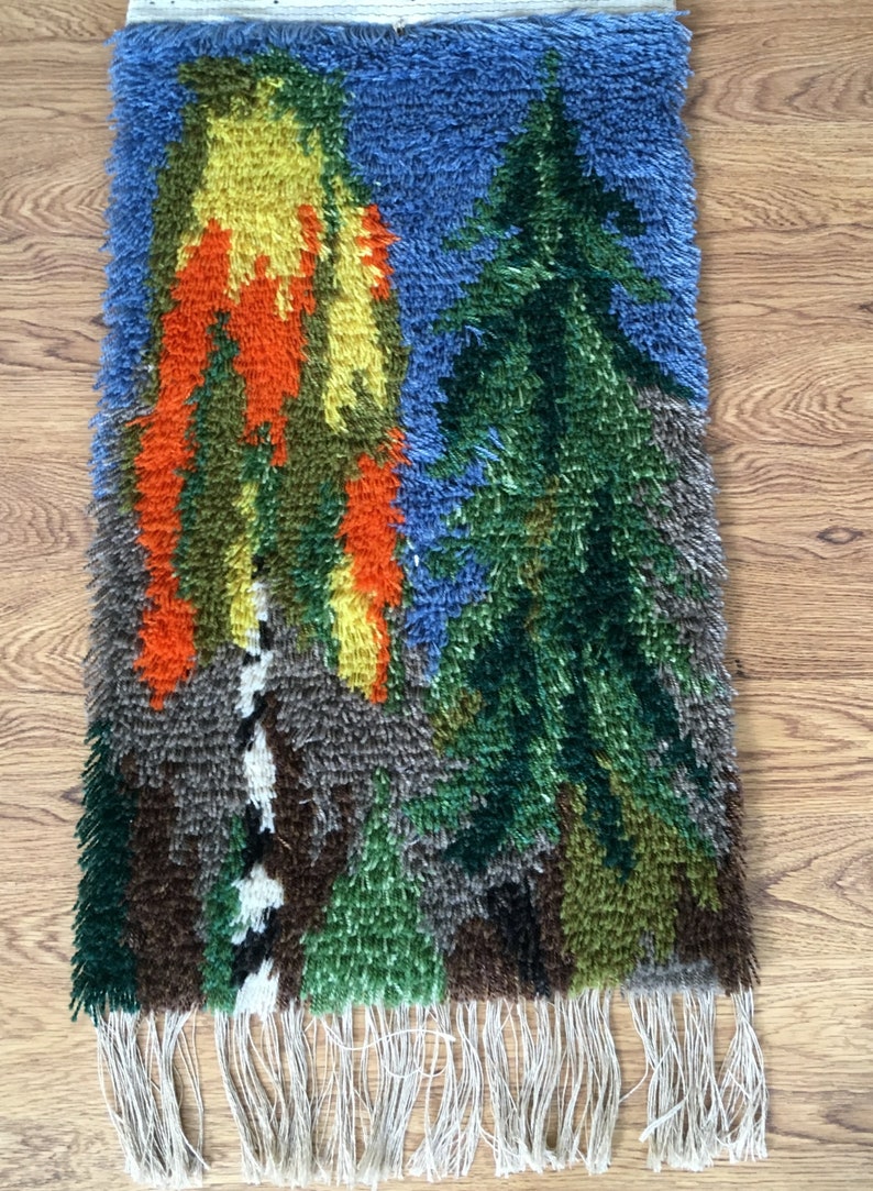 Rya Rug Handmade Wall Hanging With Autumn Motif in Wonderful Etsy