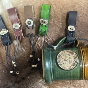 Leather and Antler Tankard Belt loop hanger, biker, outdoorsman, larp