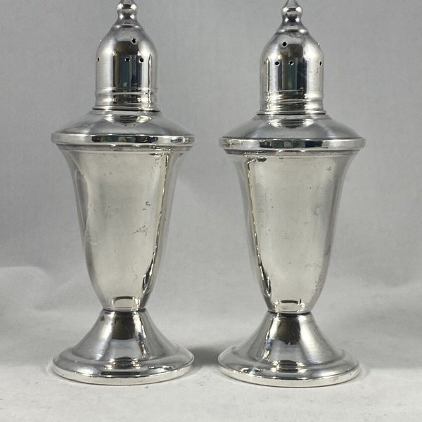Duchin Creation Sterling Silver Salt and Pepper Shakers Weighted, Glass Lined 4-1/2”, Wedding or Shower Gift, Formal Dining Table, Vintage