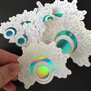 Blue Holographic Moon Clear Transparent Sticker