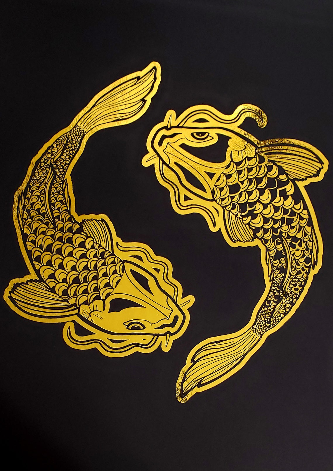 Koi Fish Gold Foil Art Print Gold Leaf Art Print Foil Wall Etsy