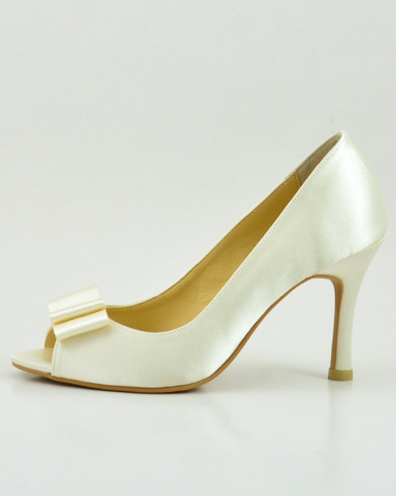 Ivory Satin Wedding Shoes With Bow Ivory Satin With Bow Etsy