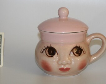 Urbach Czechoslovakia Whimsical Large Vintage Mug Lidded Cup Baby Face