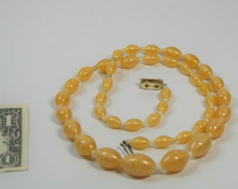 Vintage Necklace Czech Lampwork Yellow Oval Glass Beads Long Necklace