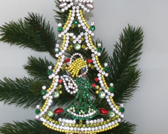 Czech Rhinestone Vintage Handmade Christmas Tree with Angel inside