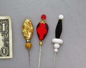 Czech Vintage Rhinestone Hatpins, Glass Stones Heads