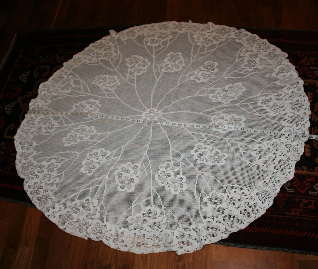 Czech Vintage Hand Crocheted Large Oval White Tablecloth Etsy