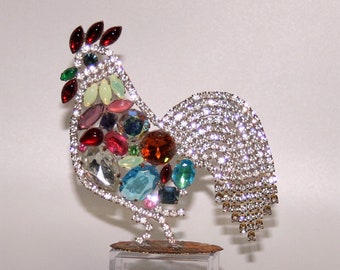 Czech Rhinestone Rooster Figurine Vintage Easter Decoration Ornament