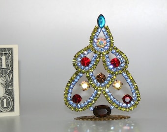 Czech Vintage Rhinestone Mini Christmas Tree, Vintage Christmas Decoration Ornament
