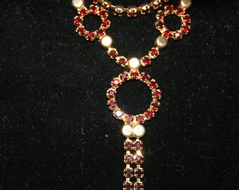 Czech Vintage Bib Necklace Garnet Rhinestones