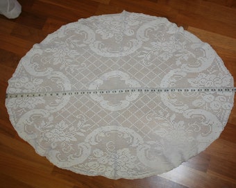 Czech vintage hand crocheted large oval white tablecloth