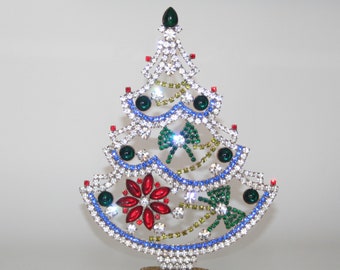 Vintage Czech Rhinestone Christmas Treee, Handmade Vintage Christmas Decoration