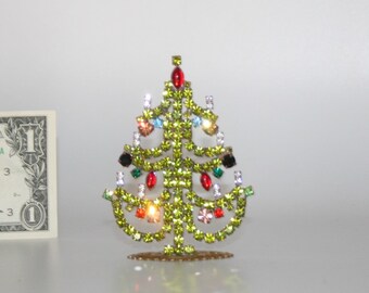 Czech Vintage Rhinestone Mini Christmas Tree, Vintage Christmas Decoration Ornament