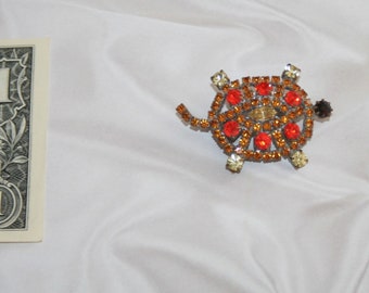 Vintage Handmade Czech Rhinestone Turtle Figural Pin Brooch