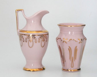 Vintage Czech H&C Rosa Pink Porcelain, Two Miniature Vases