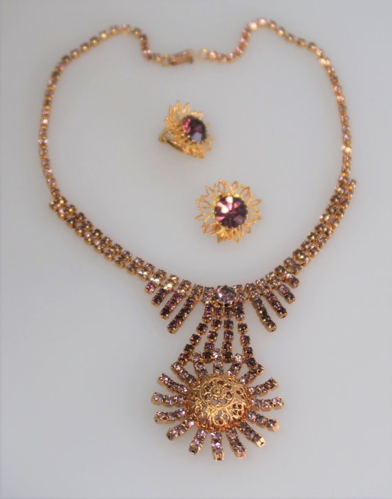 Czech Rhinestone Vintage Set Necklace Pink Czech Rhinestone Vintage Jewelry