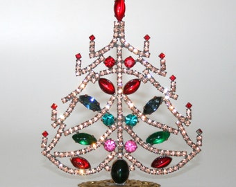 Czech Rhinestone Vintage Small Christmas Tree, Vintage Ornament Decoration