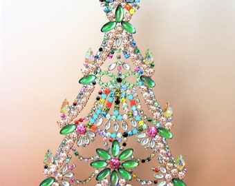 Rhinestone Tree, Czech Glass Stones Crystals, Vintage Christmas Tree