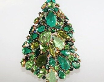 SALE * Double-Sided Green Crystal Rhinestone Tree, Handmade Christmas Tree Decoration Ornament