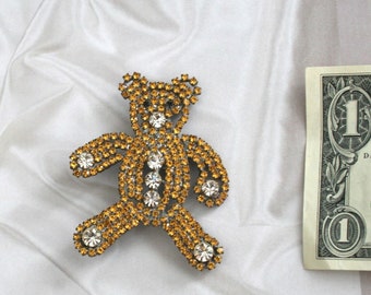 Vintage Handmade Czech Rhinestone  Figural Pin Brooch Large Teddy Bear Gift