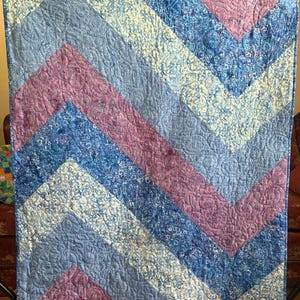 Blue and Lavender Batik Baby Quilt: Handmade Cotton Patchwork