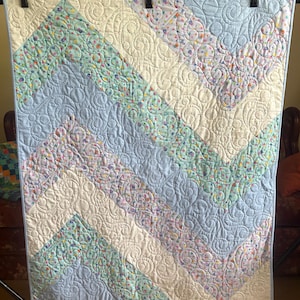 Green Blue Purple Baby Quilt: Handmade Cotton Patchwork