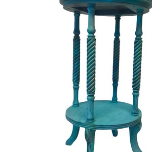 Vintage 2-Tier Parlor Table Turquoise BoHo CoLoR POP Pie Crust Plant Stand Antique Revival Accent Table Park Furniture Co. image 3