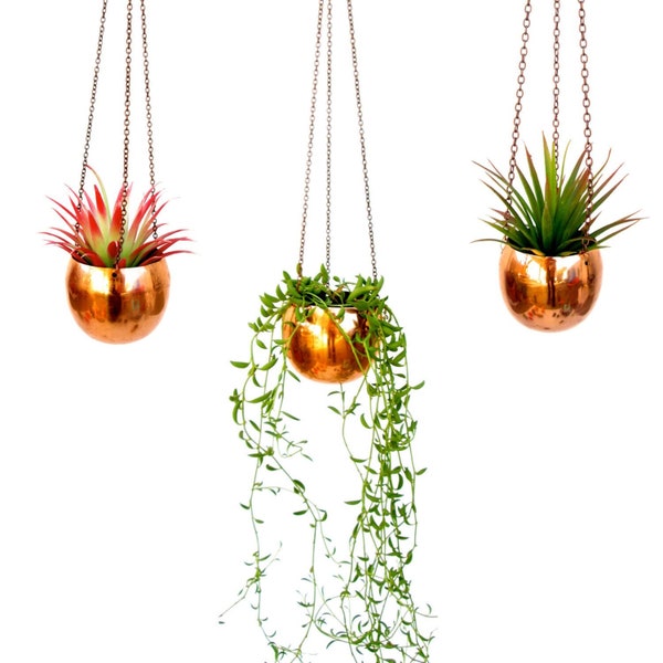 Vintage Modernist Hanging Copper Orb Planters || 16 AVAILABLE || Multiple Purchase Discount Offered
