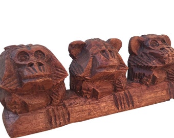 HEAR/SEE/SPEAK No Evil Carved Wood Monkey Figurines