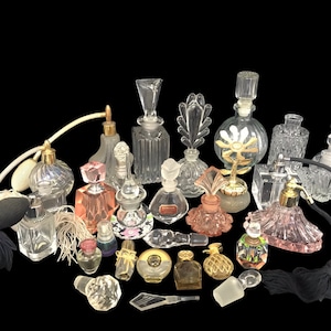 Vintage Perfume Bottle Collection LOT Gucci, Pablo Picasso, Waterford, Etc. Pink Glass Crystal Daubers Glam Vanity Décor image 1