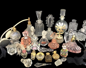 Vintage Perfume Bottle Collection - LOT | Gucci, Pablo Picasso, Waterford, Etc. Pink Glass Crystal Daubers Glam Vanity Décor