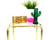 x3 Vintage Modernist Brass Glass Accent Tables Plant Stands Chic Gold Metal Side Tables