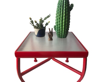 Mid-Century Modern Red Metal & Glass Indoor/Outdoor Accent Tables | Two Available