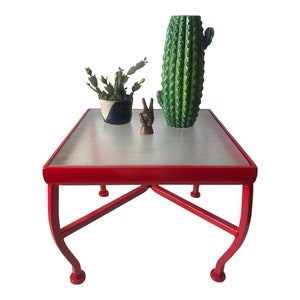 Mid-Century Modern Red Metal & Glass Indoor/Outdoor Accent Tables Two Available image 1
