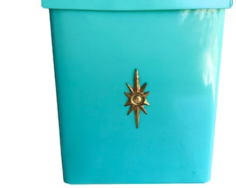 Mid-Century Modern Turquoise Metal Starburst Emblem Mailbox | Atomic Era Wall Mount Letter Box