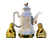 Vintage Chinese Pewter Brass Foo Dog Teapot Pitcher