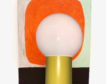 Large Bauhaus Yellow Base Globe Table Lamp Mid-Century Modernist Uplight | Space Age Color Pop/ Eames Era Can Lamp Glass Globe