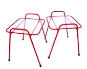 Mid-Century Modern Red Metal Glass Indoor Outdoor Accent Tables Two Available