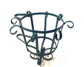 Vintage Peacock Blue Scrolled Wrought Iron Mountable Plant Stand Hanging Planter Pot Holder Mid-Century Boho Garden Decor