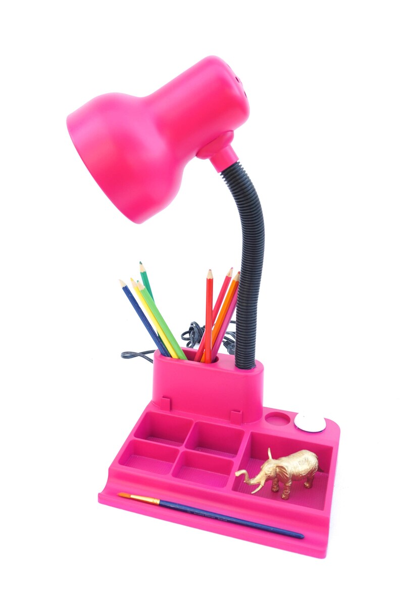 Retro Modern Metal Hot Pink Desk Lamp Organizer 80 S Articulating Task Lighting Color Pop Office Decor