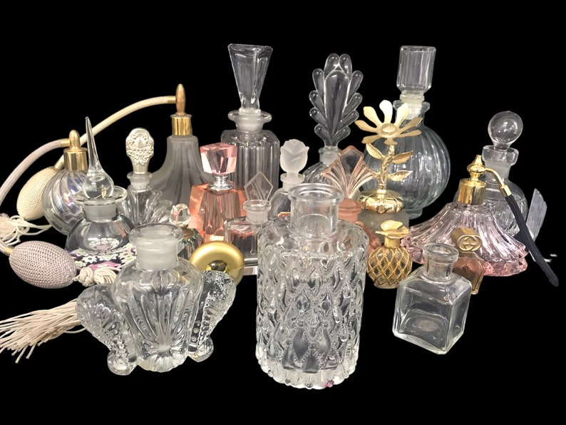 Vintage Perfume Bottle Collection LOT Gucci, Pablo Picasso, Waterford, Etc. Pink Glass Crystal Daubers Glam Vanity Décor image 9