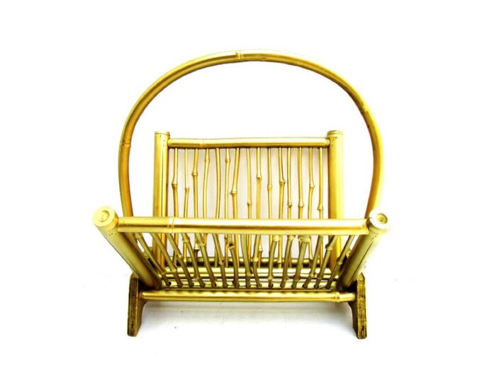 Vtg Gold Bamboo Magazine Rack Bottle Caddy Towel Holder Etsy