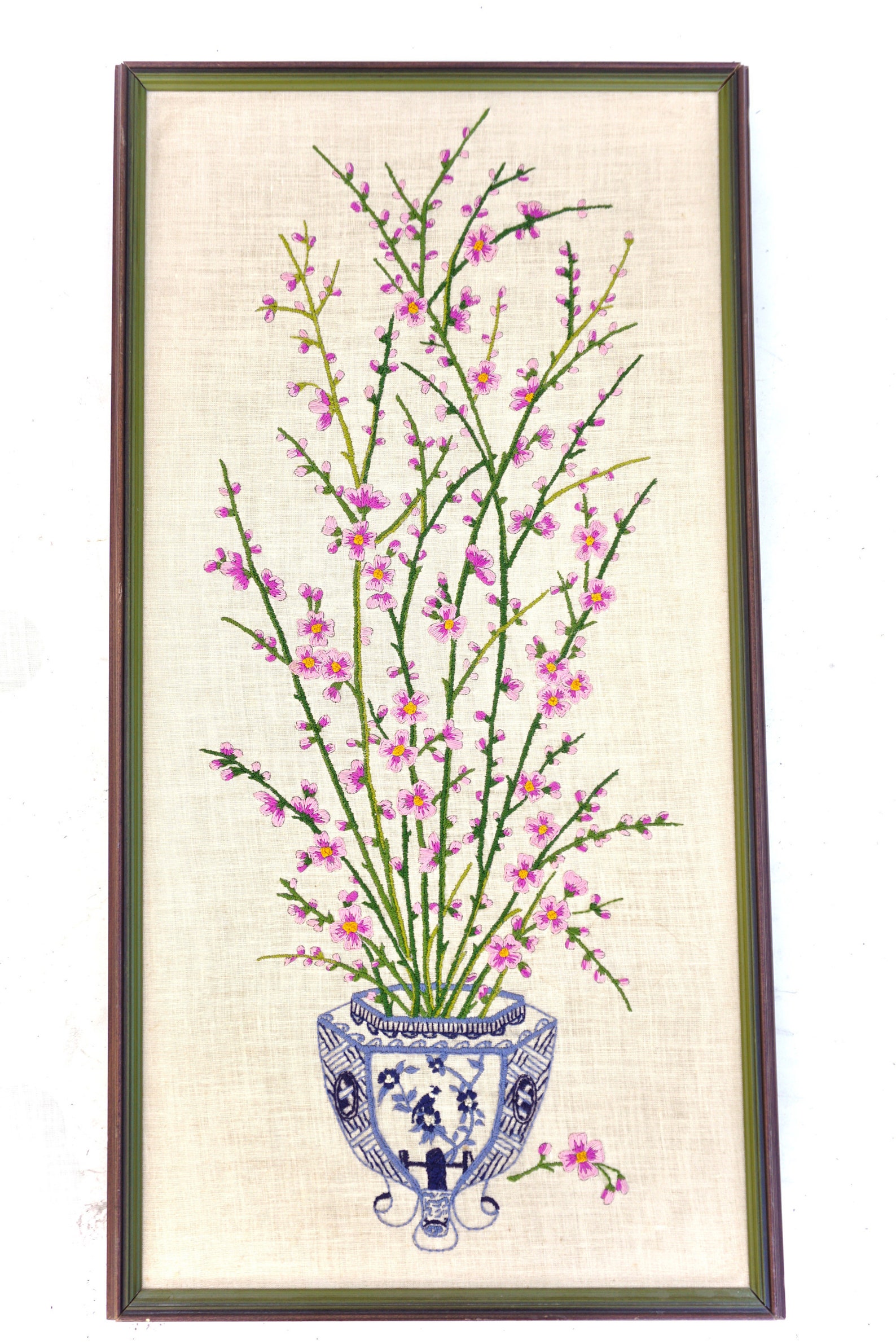 37x19.5 Vintage Chinoiserie Needlepoint Framed Artwork Blue | Etsy
